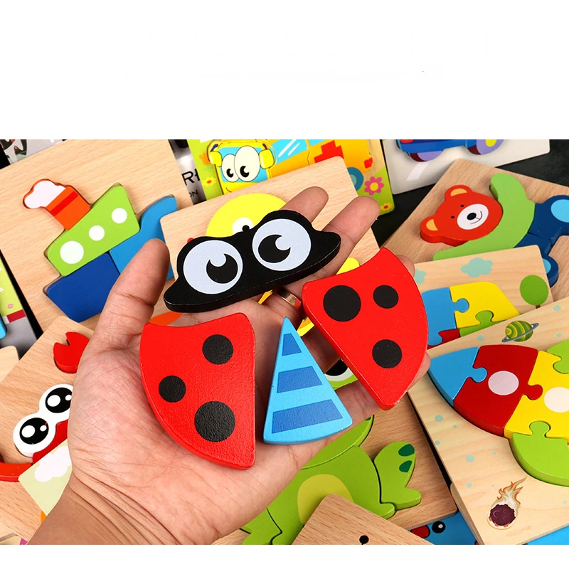 Baby 3D Wooden Puzzles Educational Cartoon Animals Early Learning Intelligence Puzzle Game Toys for Children