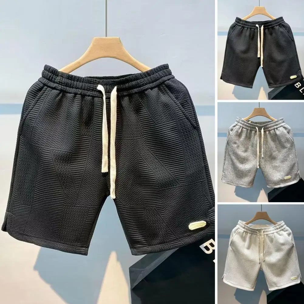 

Summer Running Shorts Men Casual Jogging Sport Short Pant Wave Pattern Solid Color Drawstring Loose Gym Sports Shorts Beach Wear