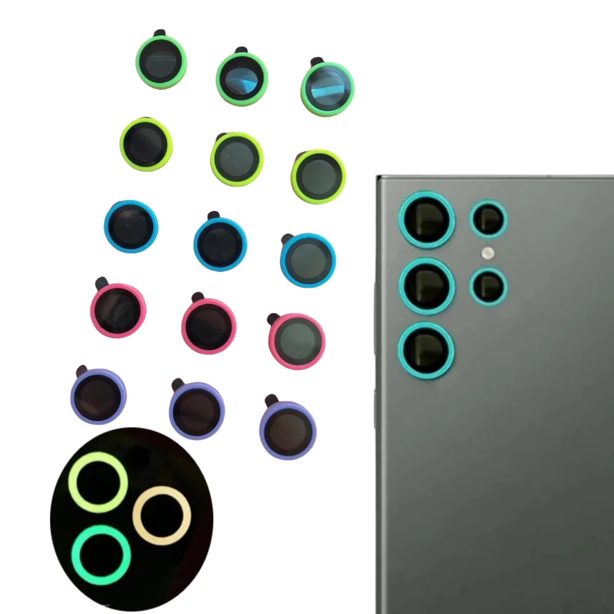 Luminous Color Lens Ring Tempered Glass Camera Protector with Anti-Scratch Cap