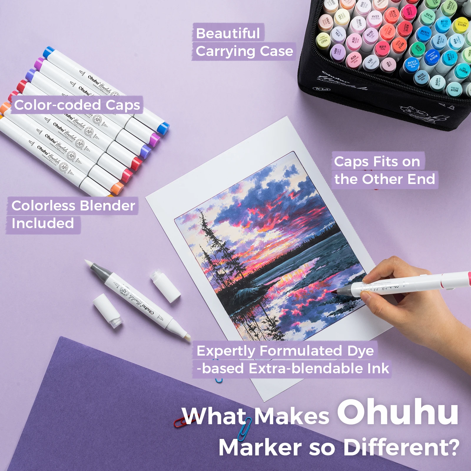 Ohuhu Honolulu 104 Colors Marker Pen Set Alcohol Art Markers