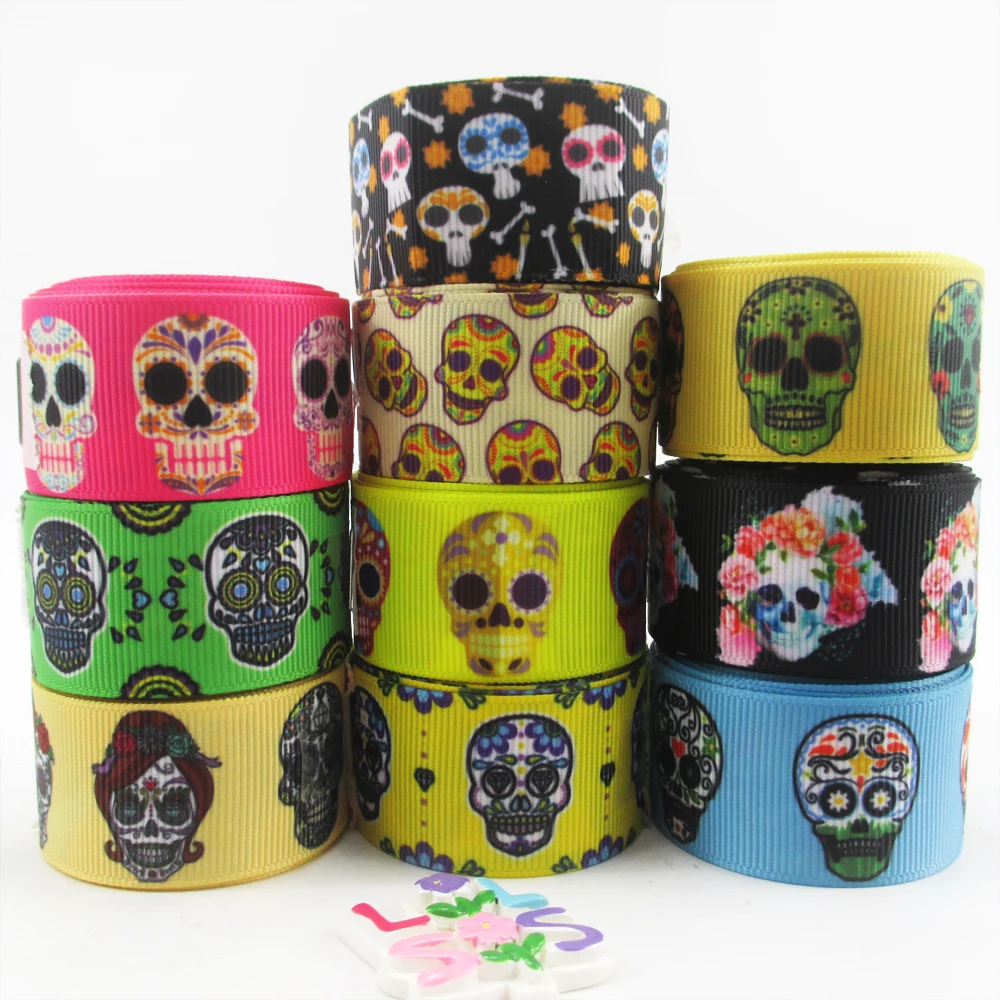 5 Yards 22/25mm Skull Printed Grosgrain Ribbons DIY Halloween Ribbon Bowknot For Sewing Crafts Gift Wrapping Decoration,5Yc928