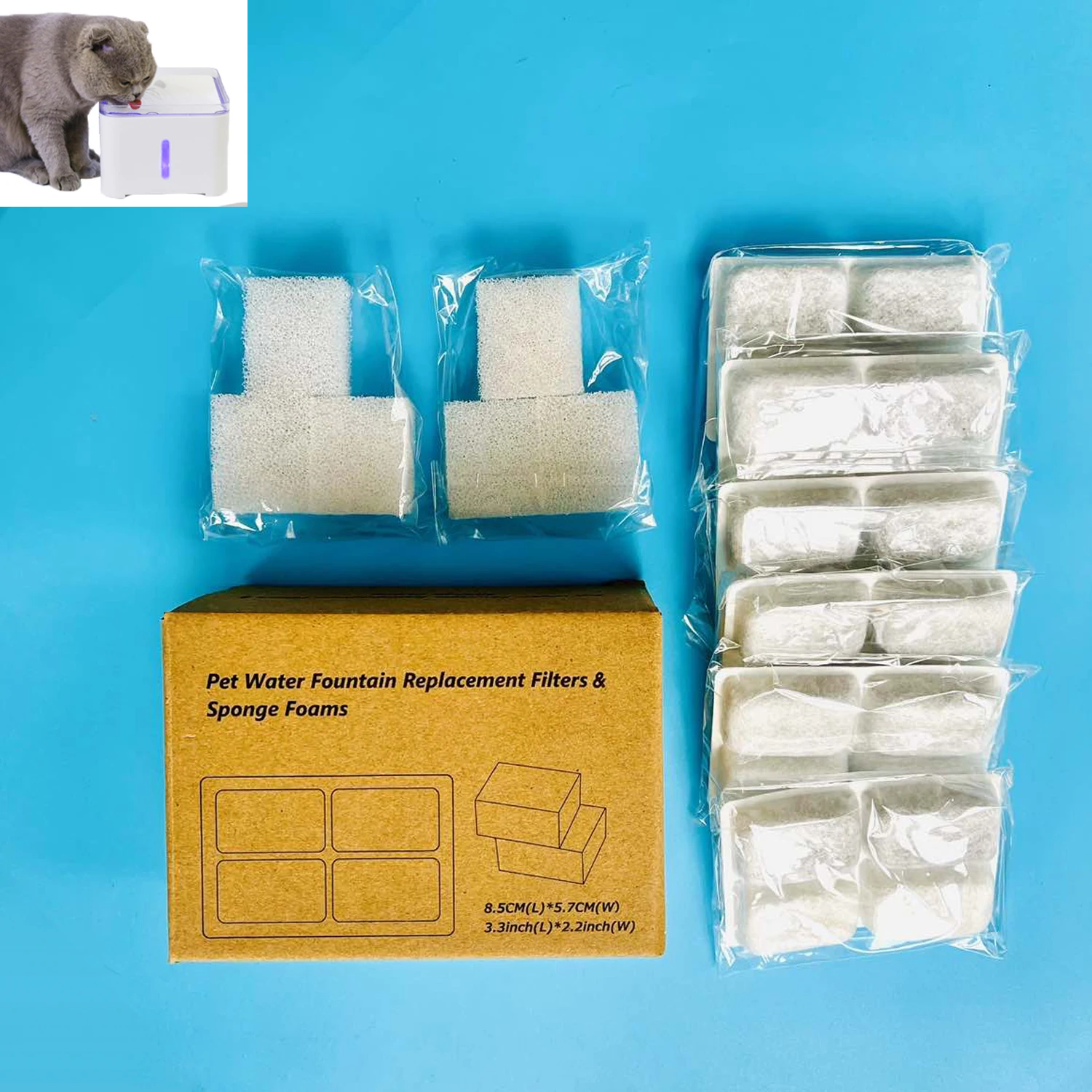 6pcs Cat Water Fountain Filter Replacement Activated Carbon Filter Replaced Filters Rectangle Drinking Fountain Dispenser CY0014