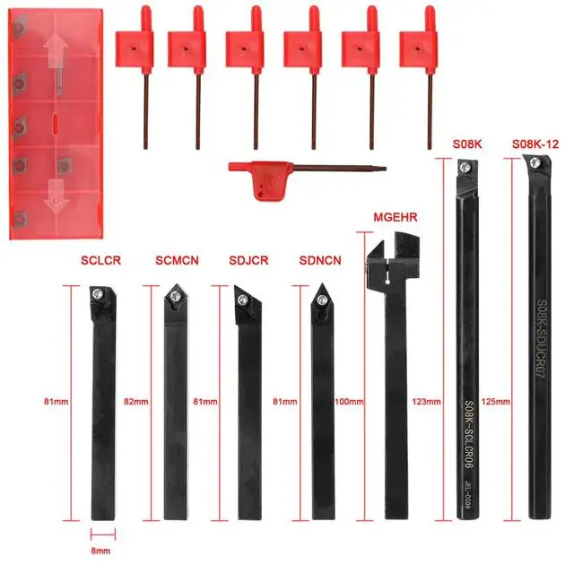 Kit 21 Pz Portautensili Per Tornio Con Inserti In Carburo - Gambo 12mm 1/2 Pollici