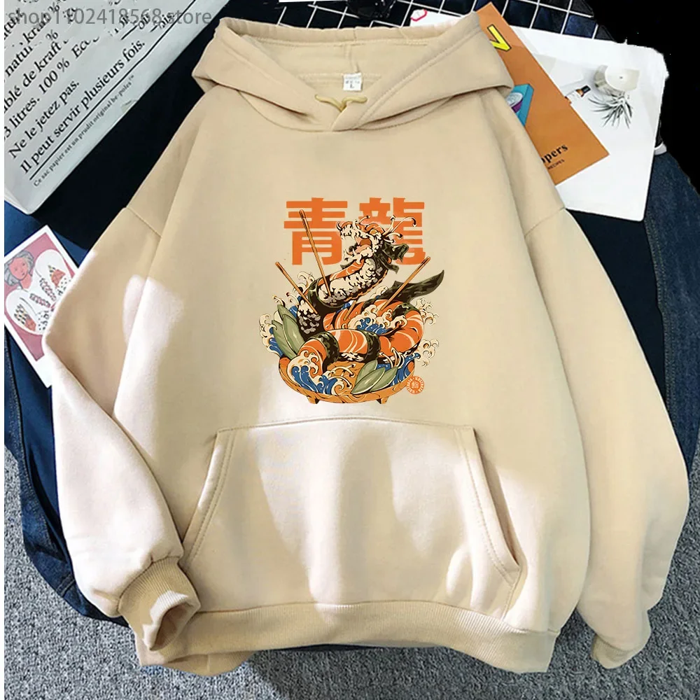 Dragon Sushi Black Hoodies Women Men Sweatshirt Kpop Streetwear Long Fleece Coat Anime Hoodie Funny Kawaii Clothes Tracksuit Men
