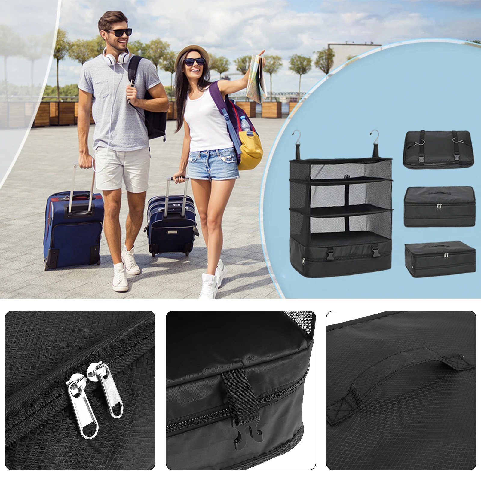 Travel Luggage Organizer Portable Travel Shelves Bag 3-Shelf