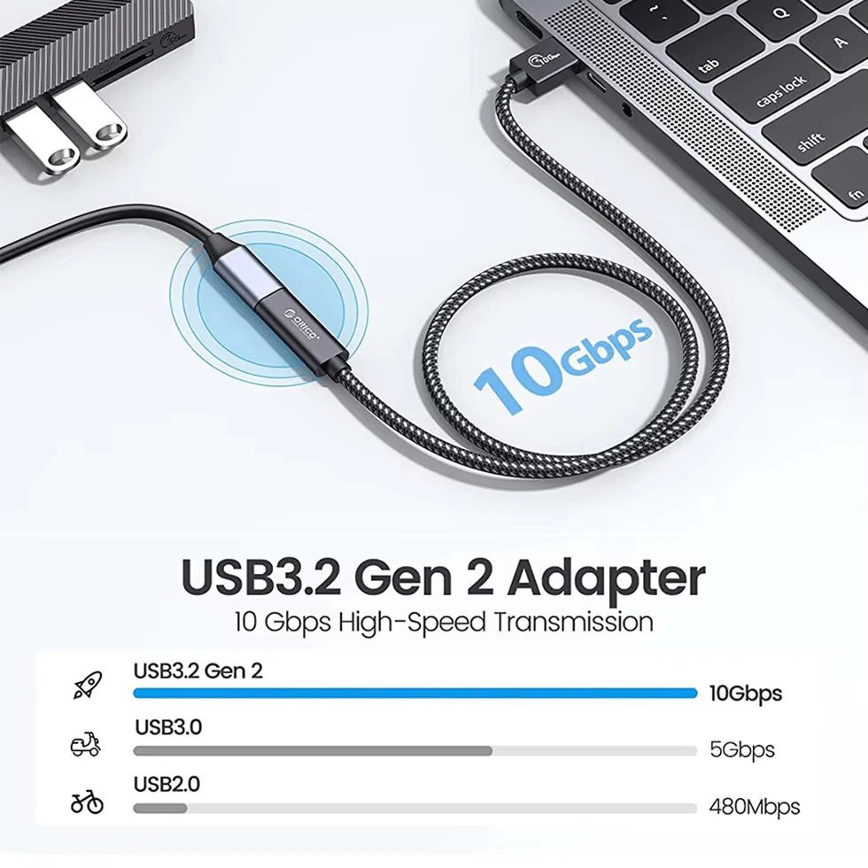 ORICO USB 3.2 Type C Female to USB A Male Extension Charging Cable Switch Wire 10Gbps 60W Charger Adapter 1M Braid