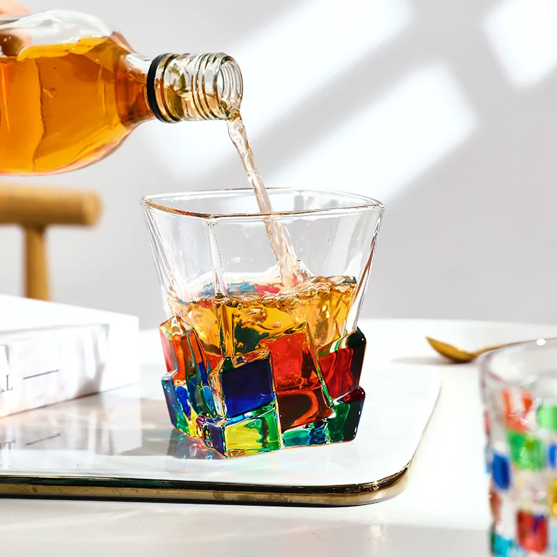 300ML Stained Crystal Glasses Unusual Glass Cups Aesthetic European Style Vintage Glassware glass water cup double wall glass cup