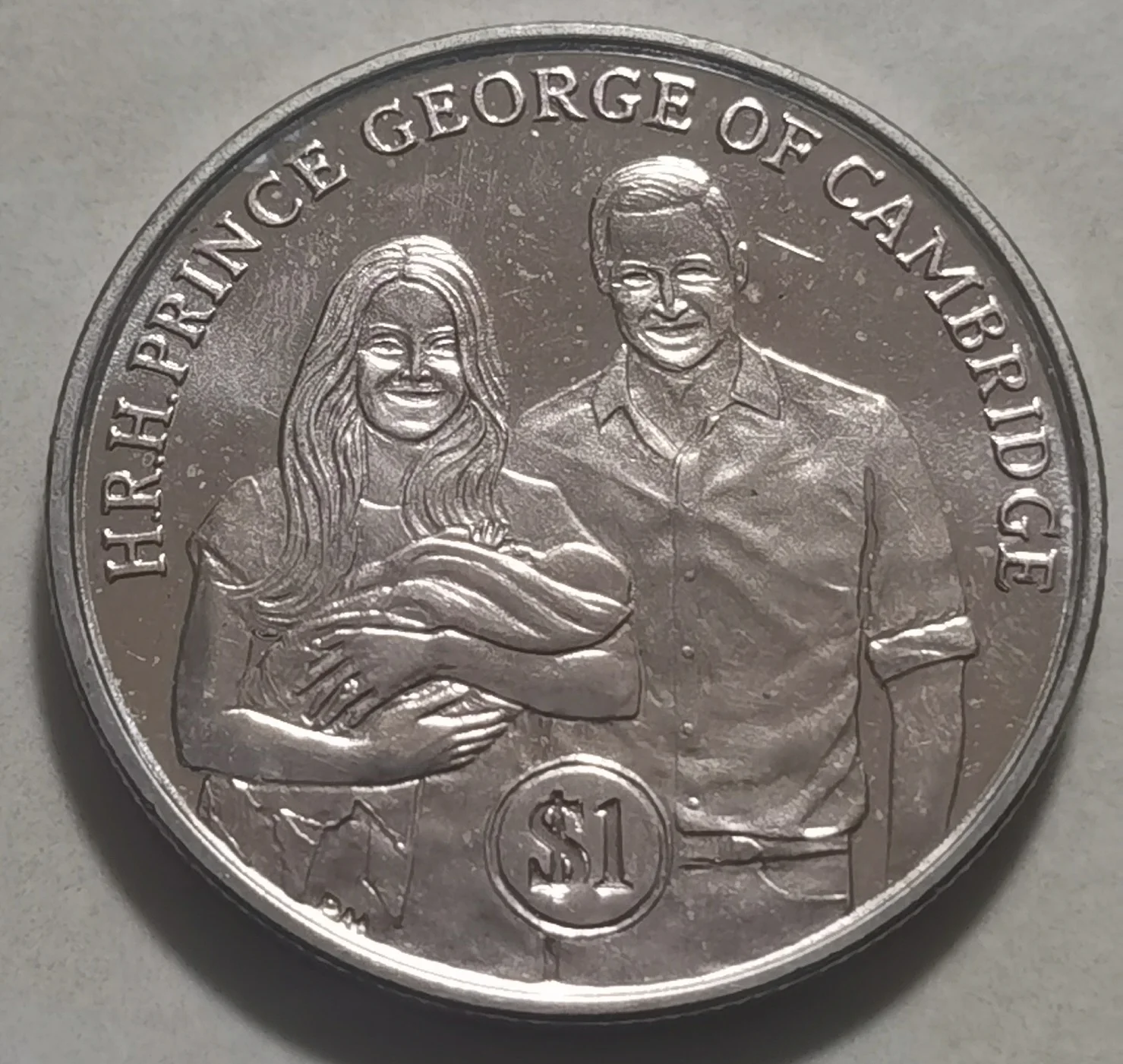 

Памятная монета коронера 38 мм, Британские Виргинские острова 2013, 1 юань, принц Джордж, в Кембридже