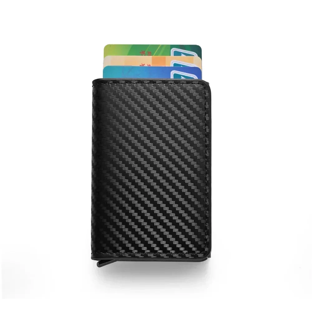 Carbon Fiber Wallet Men's RFID Blocking Card Holder Automatic Pop-Up Anti-Theft ID Credit Card Case