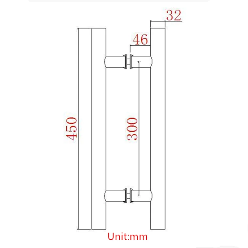SUS 304 Stainless Steel Brushed Door Handle Pull Diameter 32*450mm 18