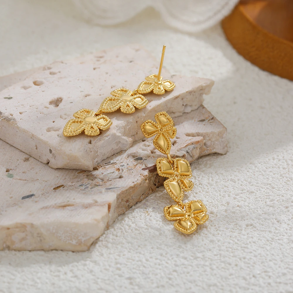 Vintage Twisted Flower Dangle Earrings Hypoallergenic Waterproof Petal Splicing Long Ear Stud for Women Fashion Jewelry 2025 New