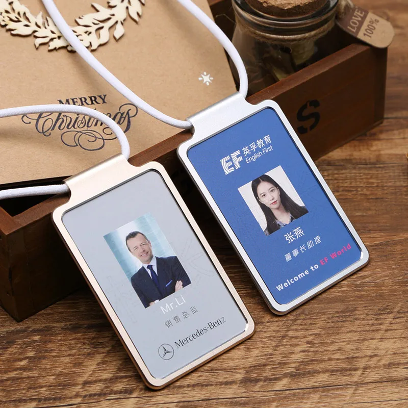 Elegant Aluminum Alloy ID Badge Holder with Lanyard - Luxury Office Accessory
