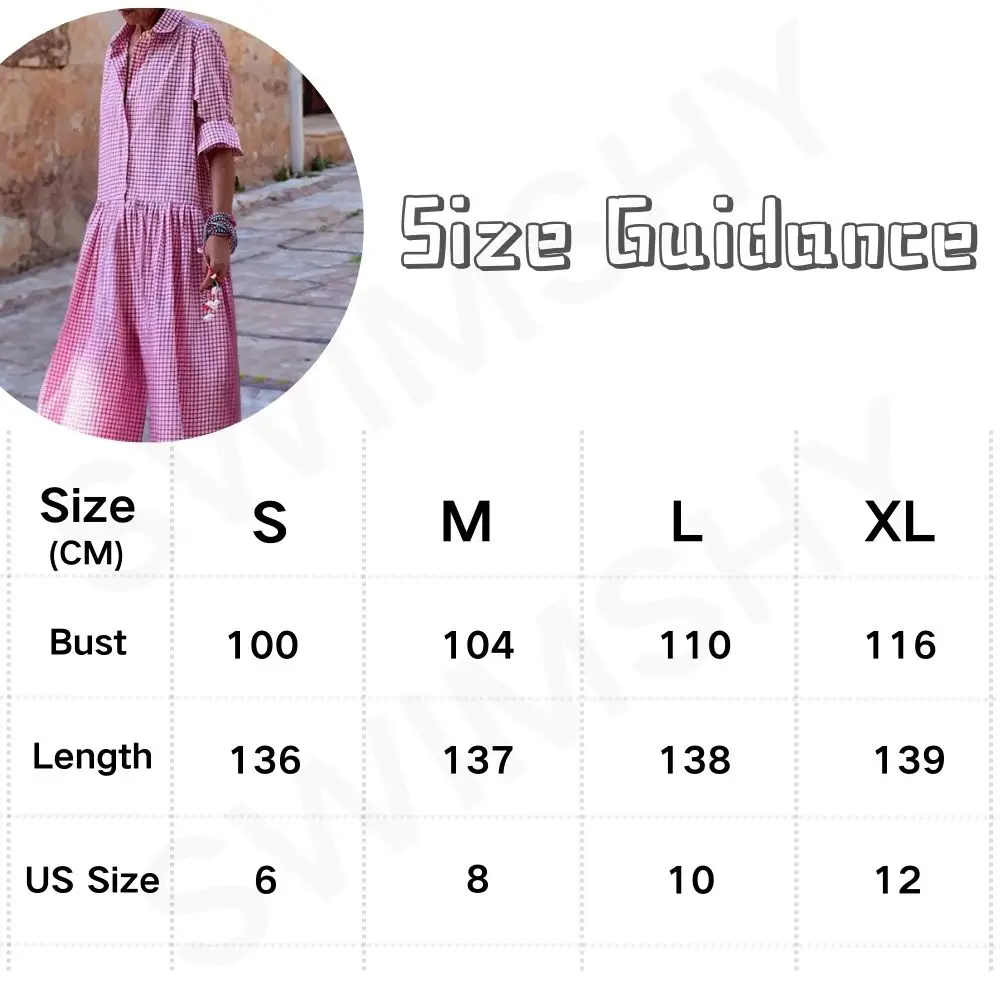 Long Sleeve Buttons Jumpsuit 2024 Women's Full Body Jumpsuit Spring/Summer Clothing Loose Fit Plaid Casual Swimsuit Pants