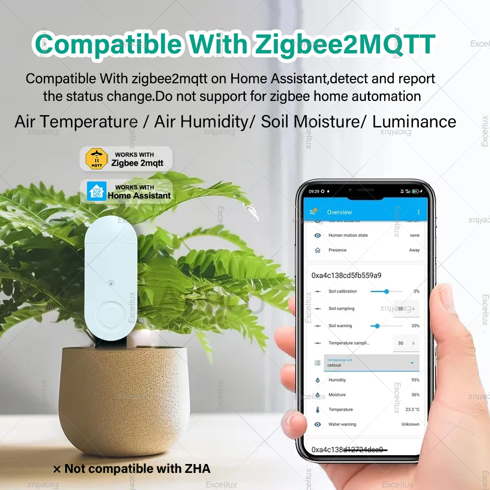 Zigbee Soil Moisture Tester With illuminance Sensor Temperature Humidity Meter Sensor RealTime Monitor For Tuya Smart Life 2MQTT