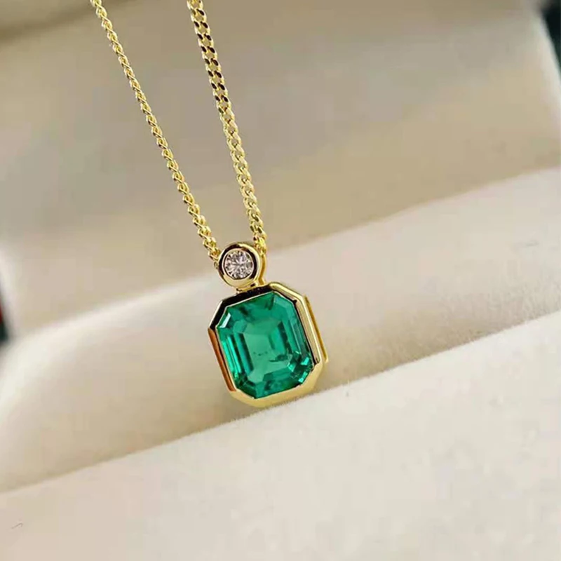 

Anziw Green Necklace for Women Lab Grown Emerald Necklace Pendant Sterling Silver 925 Square Bezel 14k Gold Plated Jewery Gift