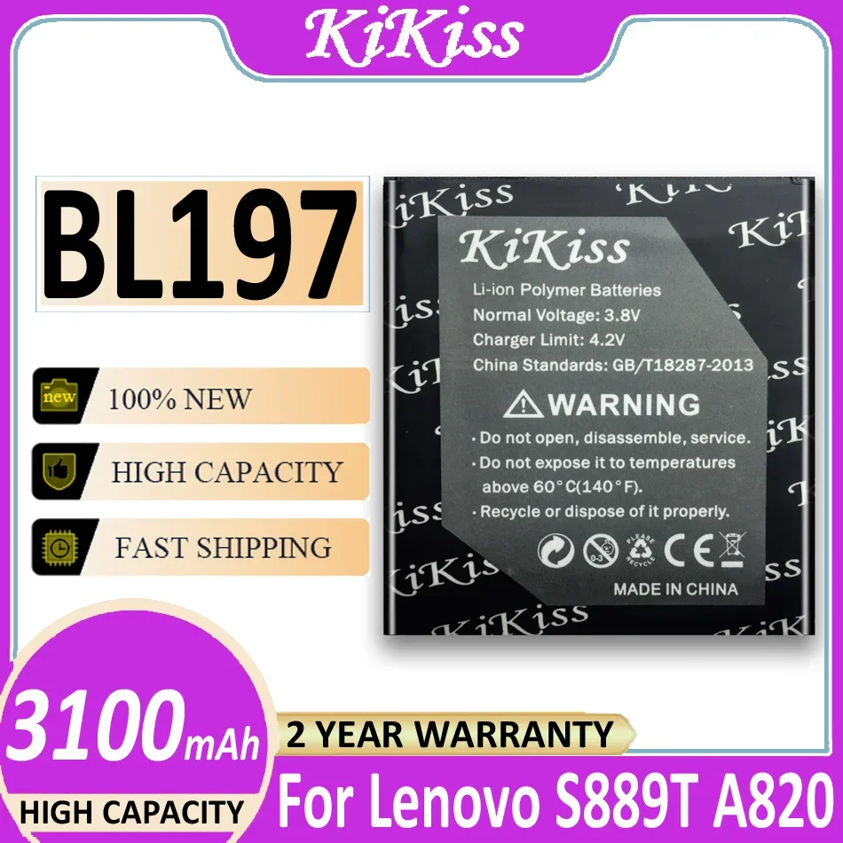 

Аккумулятор для Lenovo A820 3100 мАч BL197 BL 197, Сменный аккумулятор для смартфона Lenovo A820 S868T S720 S720i S750 A798T