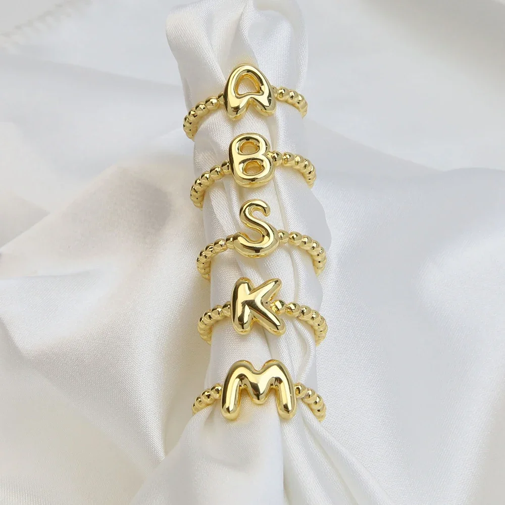 Classics Creative Opening Circle Alphabet Initial Knuckle Ring Stainless Steel Gold Color Letter A-Z Polished Metal Rings Party