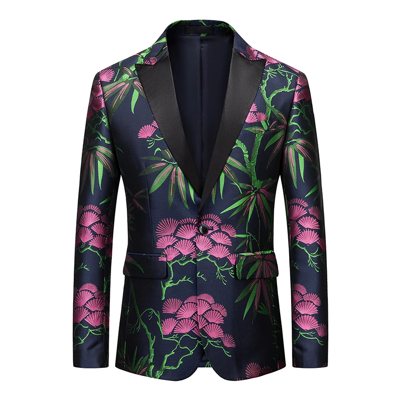 T44 Gentleman Blazer Men's Jacquard Print Slim Fit Blazer Formal Prom Party Stage Outfit