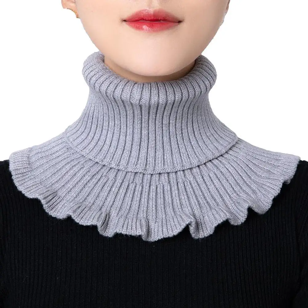 Women Turtleneck Knitted Fake Collar Detachable Scarf Warm Winter Windproof  Wrap Scarf Ruffles Warm Knitted Collar Scarf