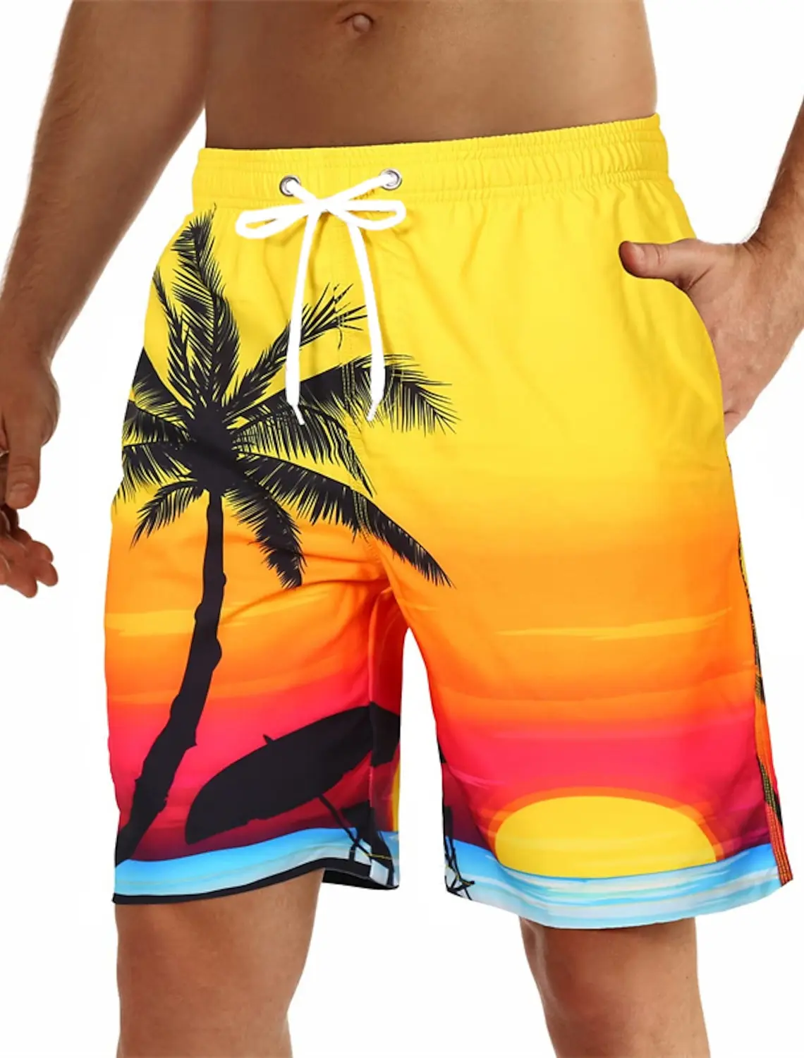 Hawaiian Coconut Tree Beach Shorts 3D Printing Summer Men's Casual Swimming Short High Elastic Quick Drying Pants Sport Pant 6
