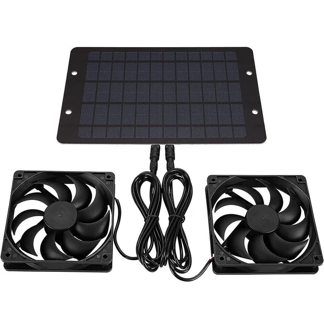 พัดลมพลังงานแสงอาทิตย์12V 10W กันน้ำพัดลมระบายความร้อนคู่สำหรับการตั้งแคมป์เรือนกระจกพัดลมระบายอากาศไฟฟ้าพร้อมตาข่ายป้องกัน 1
