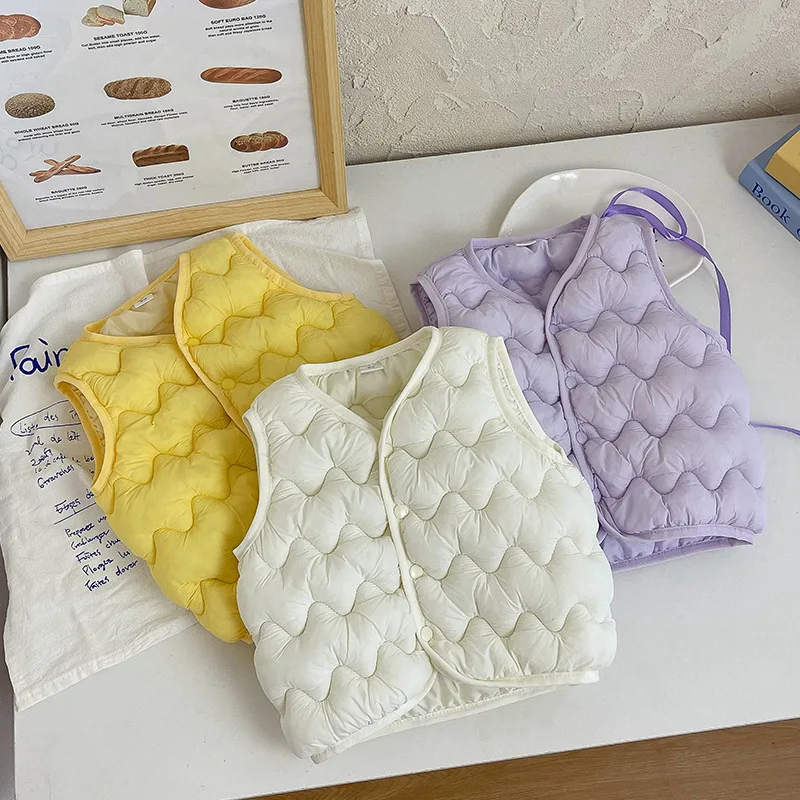 가을 신상 한국 패션 단색 다운 올매치 심플 코튼 두꺼운 조끼 아동복 여아용