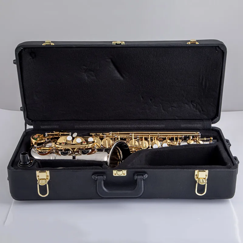 Sd0c53330f0ce495e8f9cf4aa5a9a0a387 Brand NEW A-WO37 Alto Saxophone Nickel Plated Gold Key Professional Sax Mouthpiece With Case and Accessories