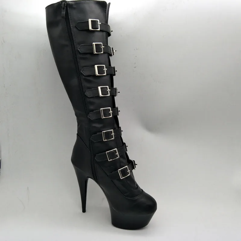 Buckle Knee-High Boots Women 15Cm Super High-Heeled Star Fashion Stage Boots