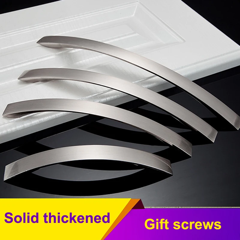 1 Set Aluminum alloy Furniture Curved Handle 96/128/160mm Kitchen Cabinet Solid Drawer Knobs Office Cupboard Door Wardrobe Pulls