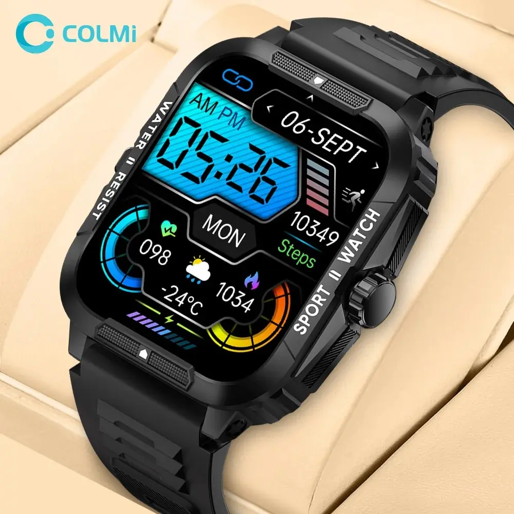 COLMI P76 1.96" Outdoor Military Smartwatch Men Bluetooth Call Smart Watch 3ATM IP68 Waterproof Rating Sports Fitness Watches