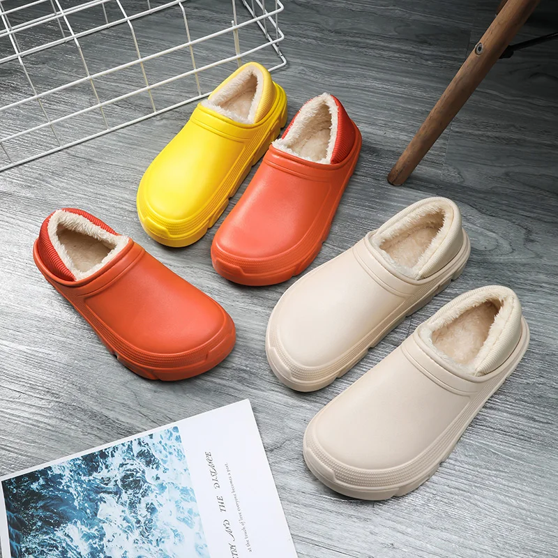 STRONGSHEN Winter Men Women Warm Slippers Waterproof Slippers Non-Slip Indoor Plush Household Slides Platform Snow Ankle Boots