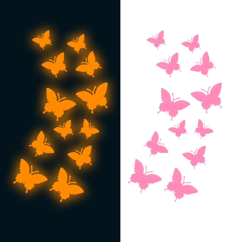 24/12Pcs Glow in the dark Wall Stickers 3d Solid Colours Luminous Butterfly Sticker Decorations for Home Kids Room Decor