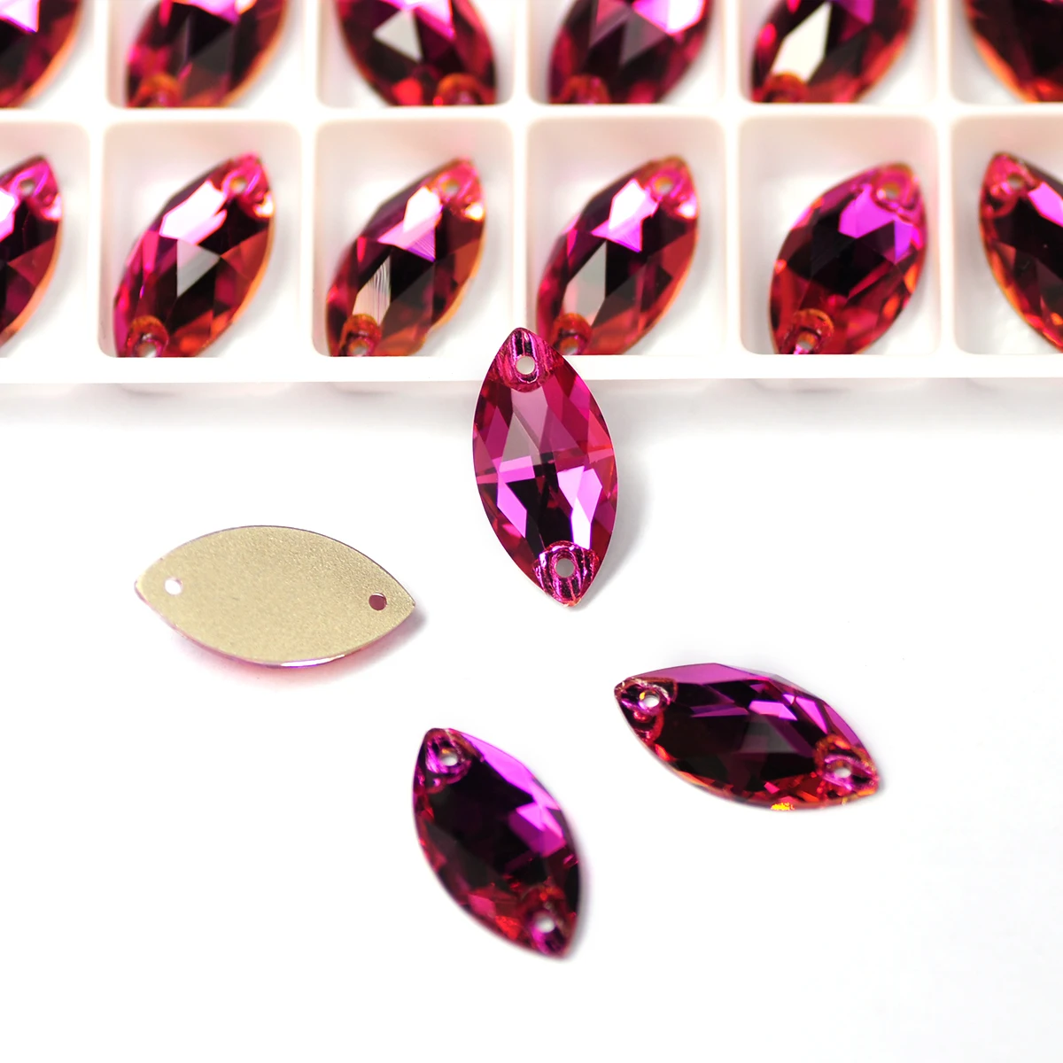 

Fuchsia K9 Crystal Navette Glass Strass Flatback Sew On Rhinestone Sewn Rhinestones for Garment Dress Clothes
