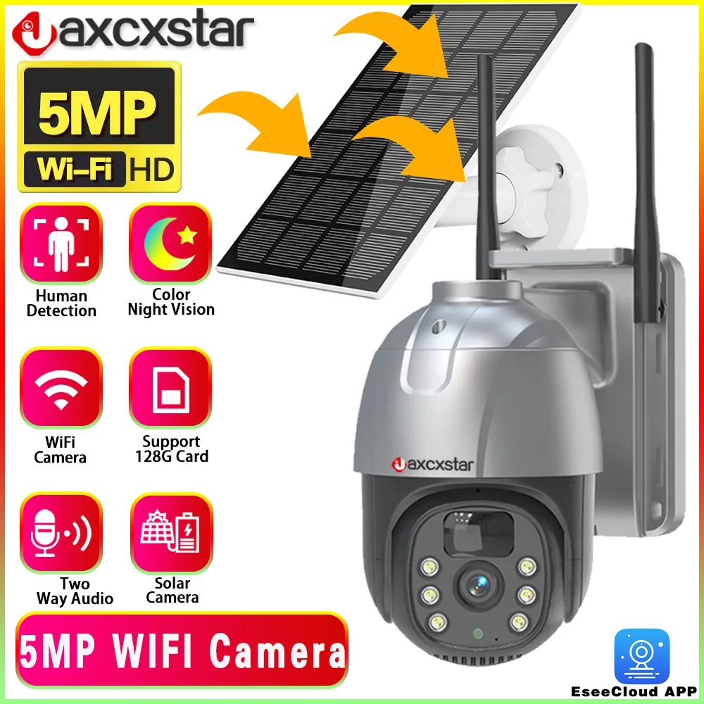 

Smart WiFi/4G Solar Camera Powered 5MP Built-in Battery PTZ Security Camera Two Way Audio PIR Detection Wireless Out solar cam