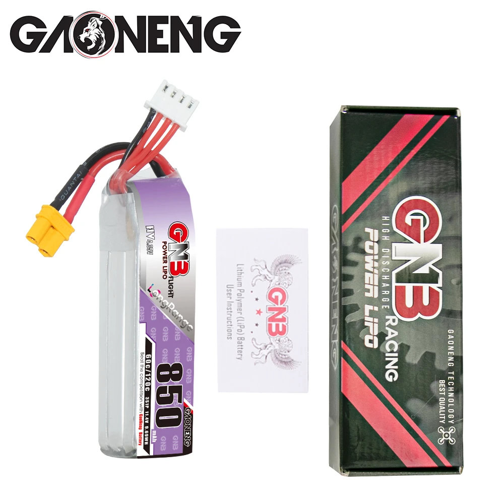 Gaoneng GNB 850mAh 7.6V/2s 11.4V/3s 15.2V/4s 60C HV Lipo Battery With XT30 Plug For Happymodel FPV Racing Cine Whoop BetaFPV