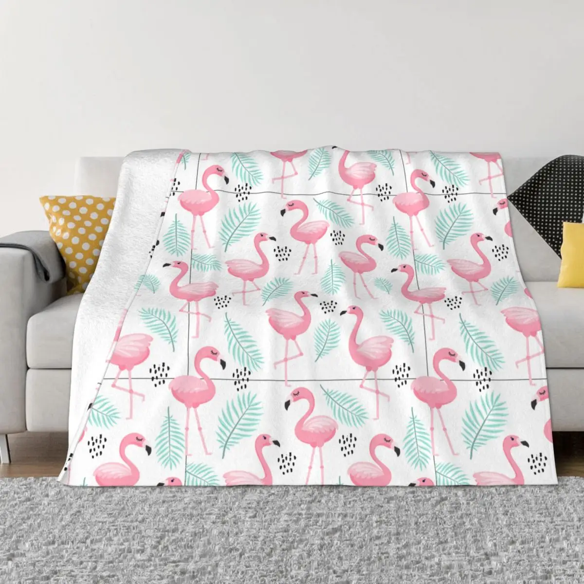 

Pink Flamingo Plaid Blankets Sofa Cover Coral Fleece Plush Print Animal Soft Throw Blanket for Home Bedroom Plush Thin Quilt