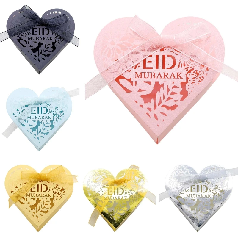 

Новинка, 50 шт., Eid Mubarak, Подарочная коробка для конфет, конфет, шоколадных печенья в форме сердца