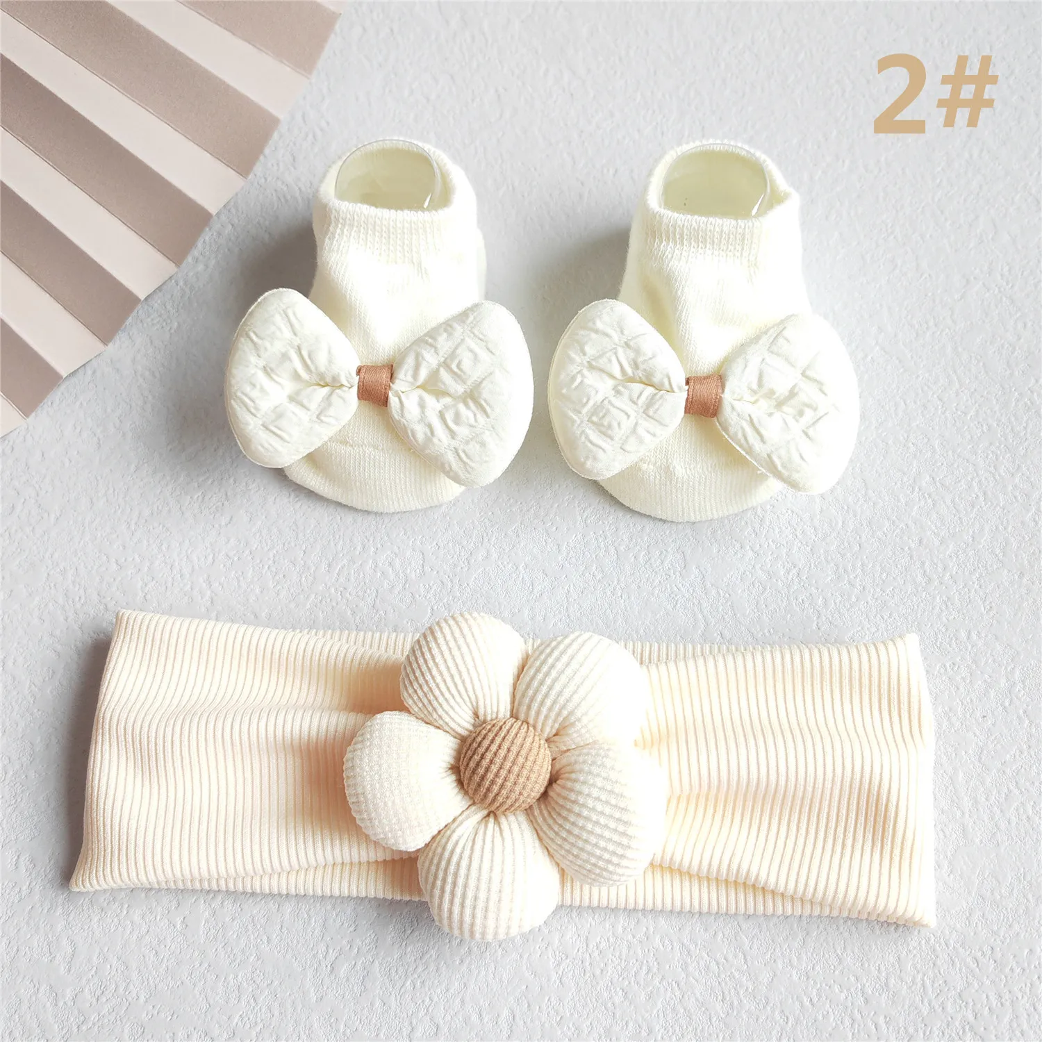 2Pcs/Set Lace Flower Baby Girl Headband Socks Set Kids Bow
