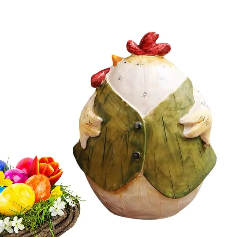 Chicken Hen Statue Retro Easter Chicken Figurine Resin Chicken Desk Decor Spring Chicken Decoration Indossando Bei Vestiti