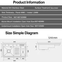 ASRAS ขนาดใหญ่ขนาดนาโนเมตรถ้วย Rinser Stepped อ่างล้างจาน 304 สแตนเลส 4 มม.ความหนา Handmade อ่างล้างจานผู้ถือมีด 6