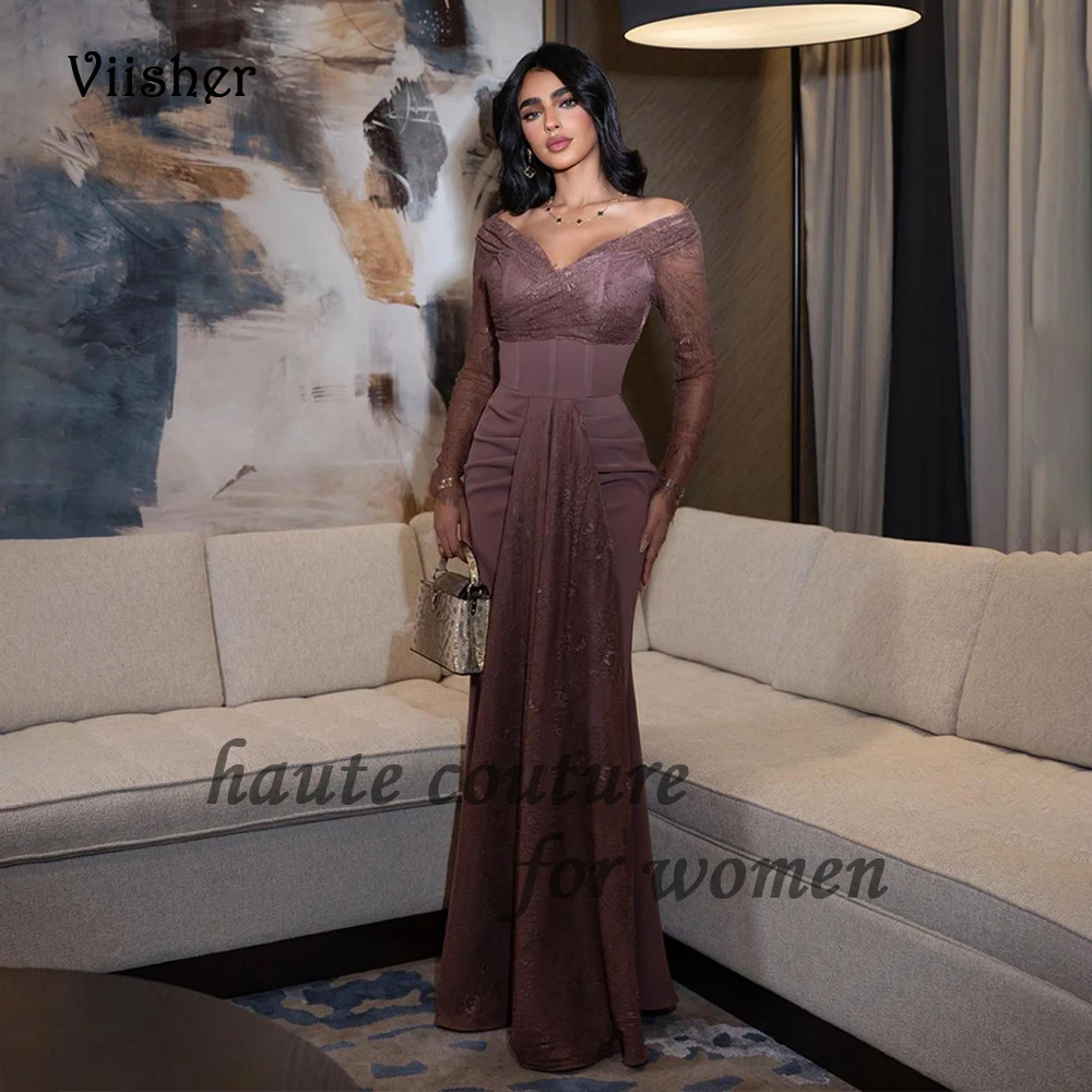 

Dusty Pink Mermaid Evening Dresses Long Sleeve Pleats Satin Arabic Dubai Prom Dress Floor Length Women Formal Evening Gowns