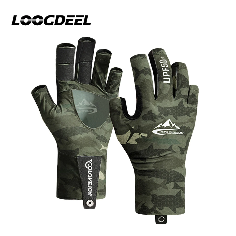 LOOGDEEL 1Pair Fishing Gloves Summer Shade Outdoors Fishing Non-Slip and Abrasion-Resistant Lure Ice Silk Half-Finger Gloves Men