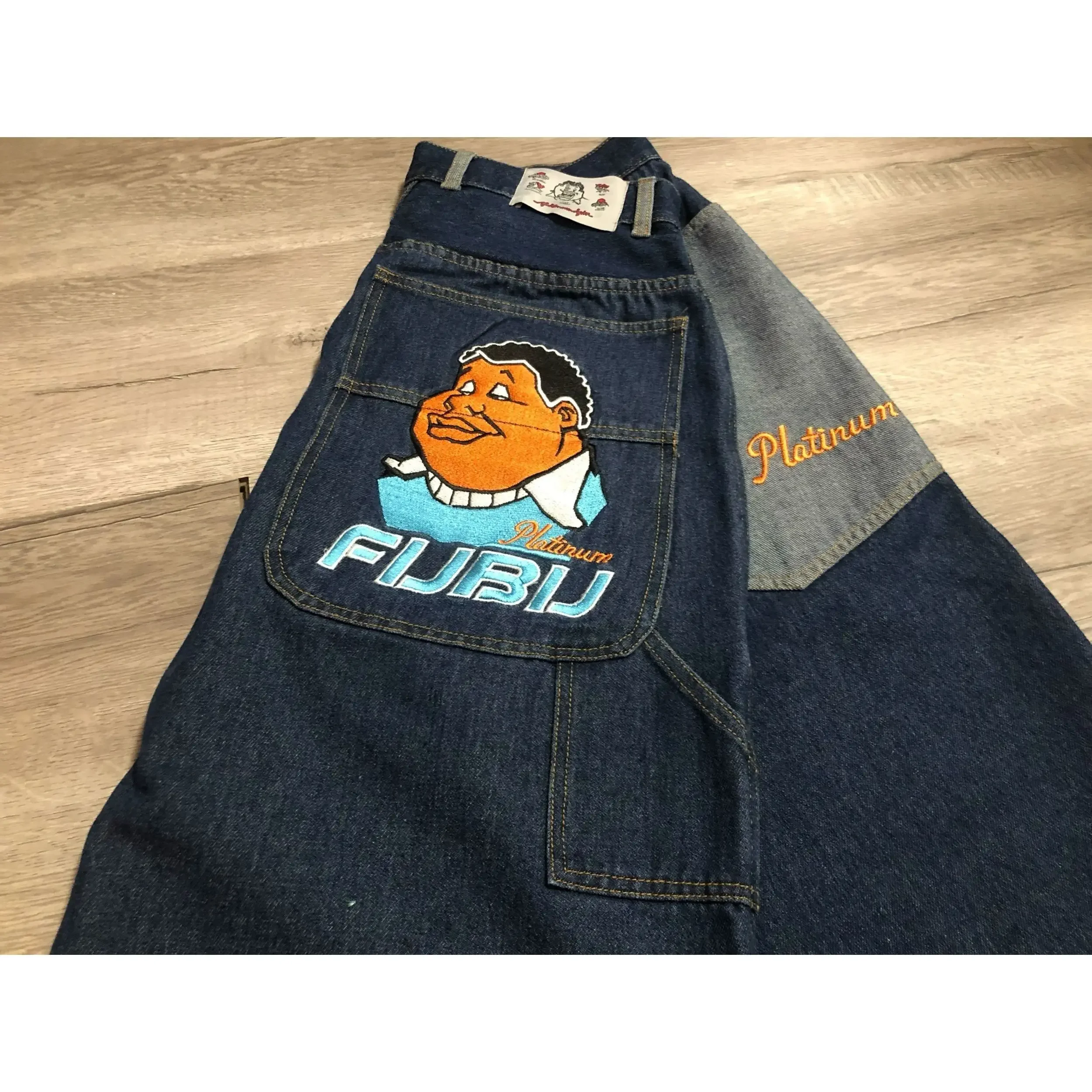 Loose denim shorts American retro Y2K pattern fashionable straight legs casual sports hip-hop street wear shorts