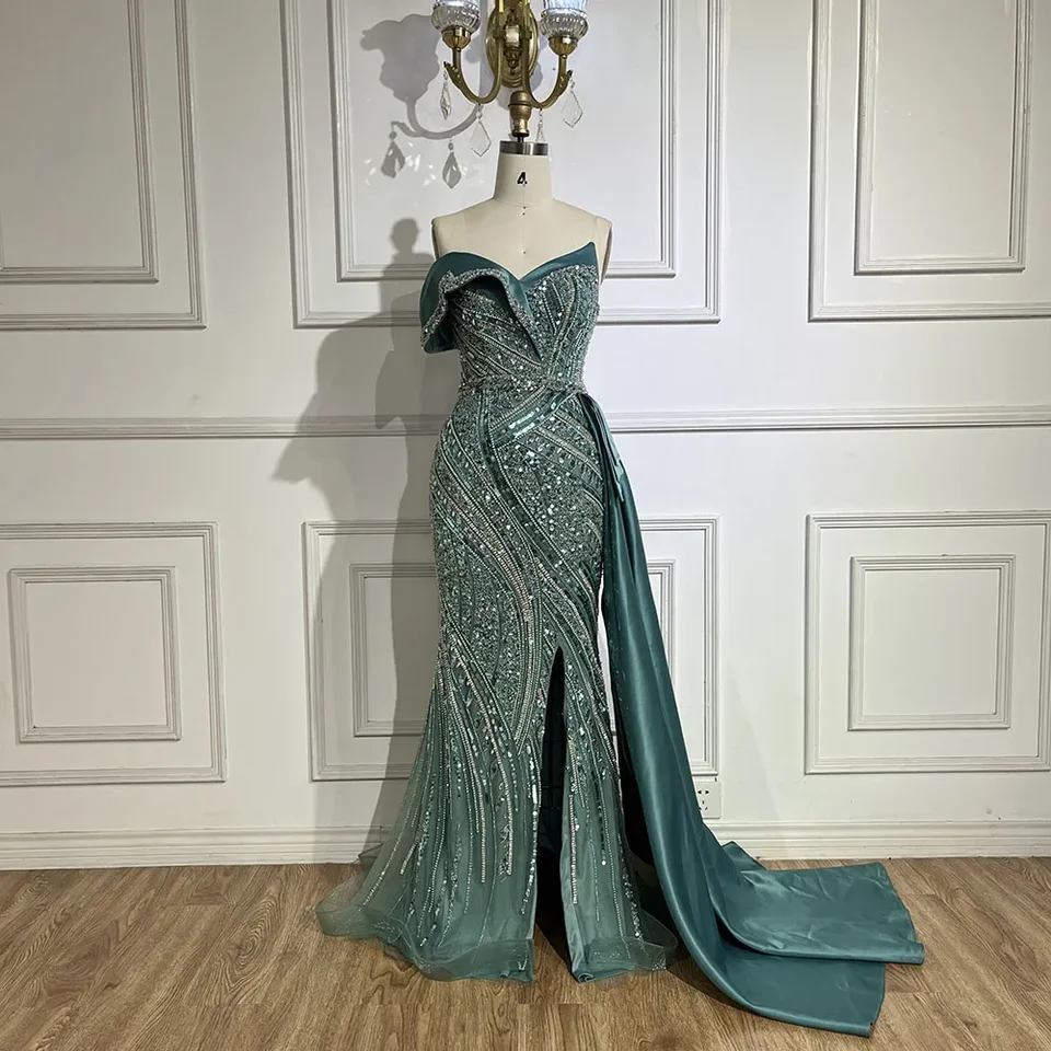 green emerald velvet dress Emerald Beaded Hourglass Gown – VALDRIN SAHITI main image 1