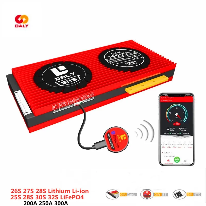 DALY 스마트 LiFePO4 BMS 30S 32S 96V 및 리튬 이온 26S 27S 100V 28S 블루투스 BMS 104V 200A  300A 방전 BT RS485 CAN