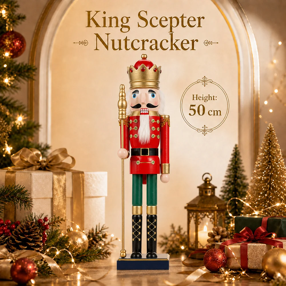 1pcs 50cm Holzpuppe Nussknacker Umhang König Skulptur Weihnachts puppe rot Handwerk Neujahr Dekoration Handwerk Ornament Geschenke