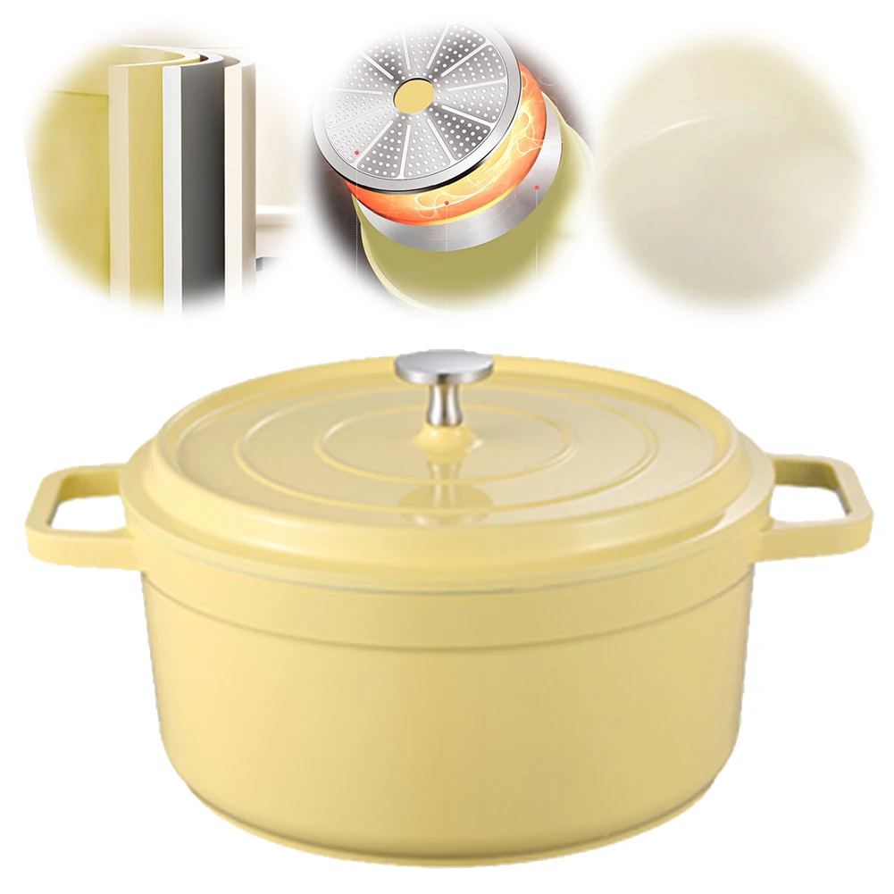 

Эмалированный голландский горшок для духовки с крышкой, антипригарная кухонная посуда для сохранения тепла, мини кастрюля из литого алюминия, многофункциональная посуда