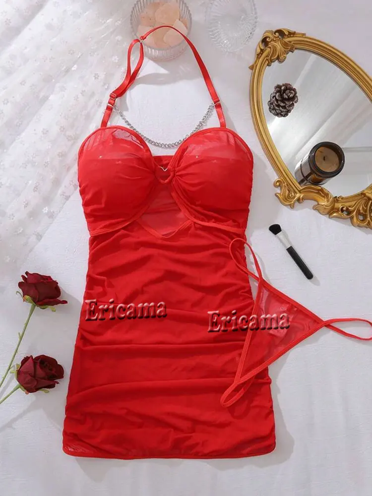 Sous-vêtements pour femmes, ensemble de Lingerie Sexy, soutien-gorge érotique, chemise de nuit, vêtements de nuit en dentelle, couleur unie, Slim, robes douces, vêtements de nuit et robes érotiques