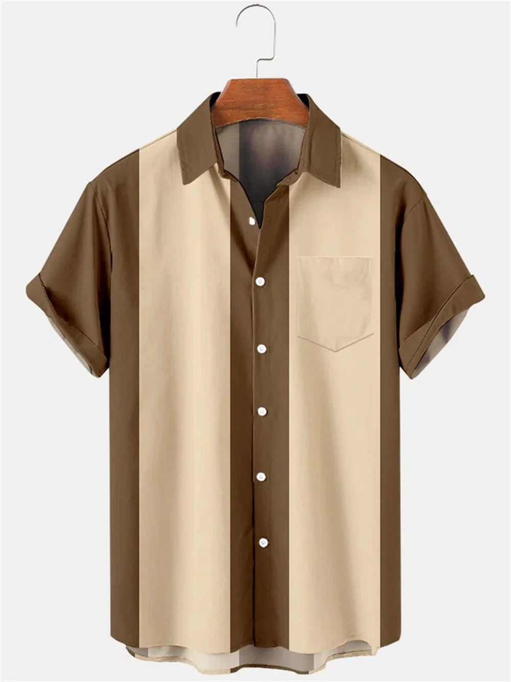 2023 Summer New Men's Short Sleeve Cardigan Shirt Casual Solid Color Panel Lapel Pocket Beach Top Comfortable Soft Fabric 3