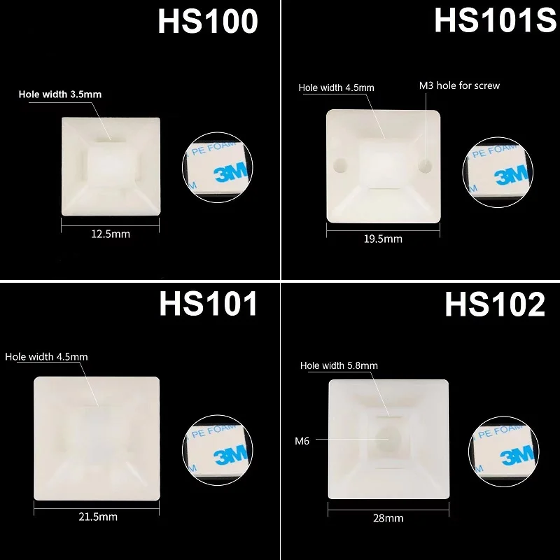 Description Picture 3 of item50pcs Strong Glue Glue Self Adhesive Cable Tie Base Black White Zip Tie Car Cable Wire Removable Wall Holder Mount Clip
